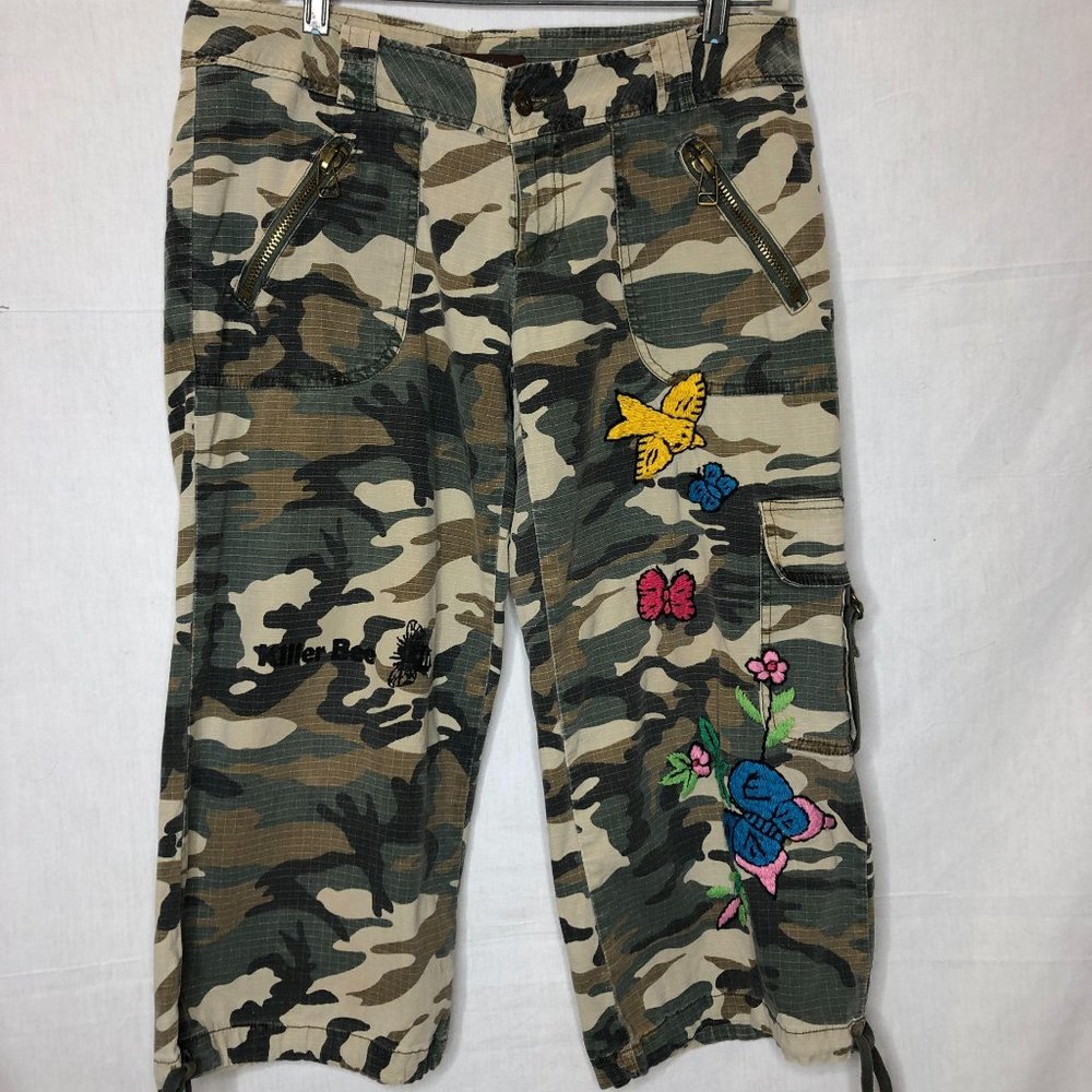 Monteau Camo Embroidered Rip Stop Cargo Capris L